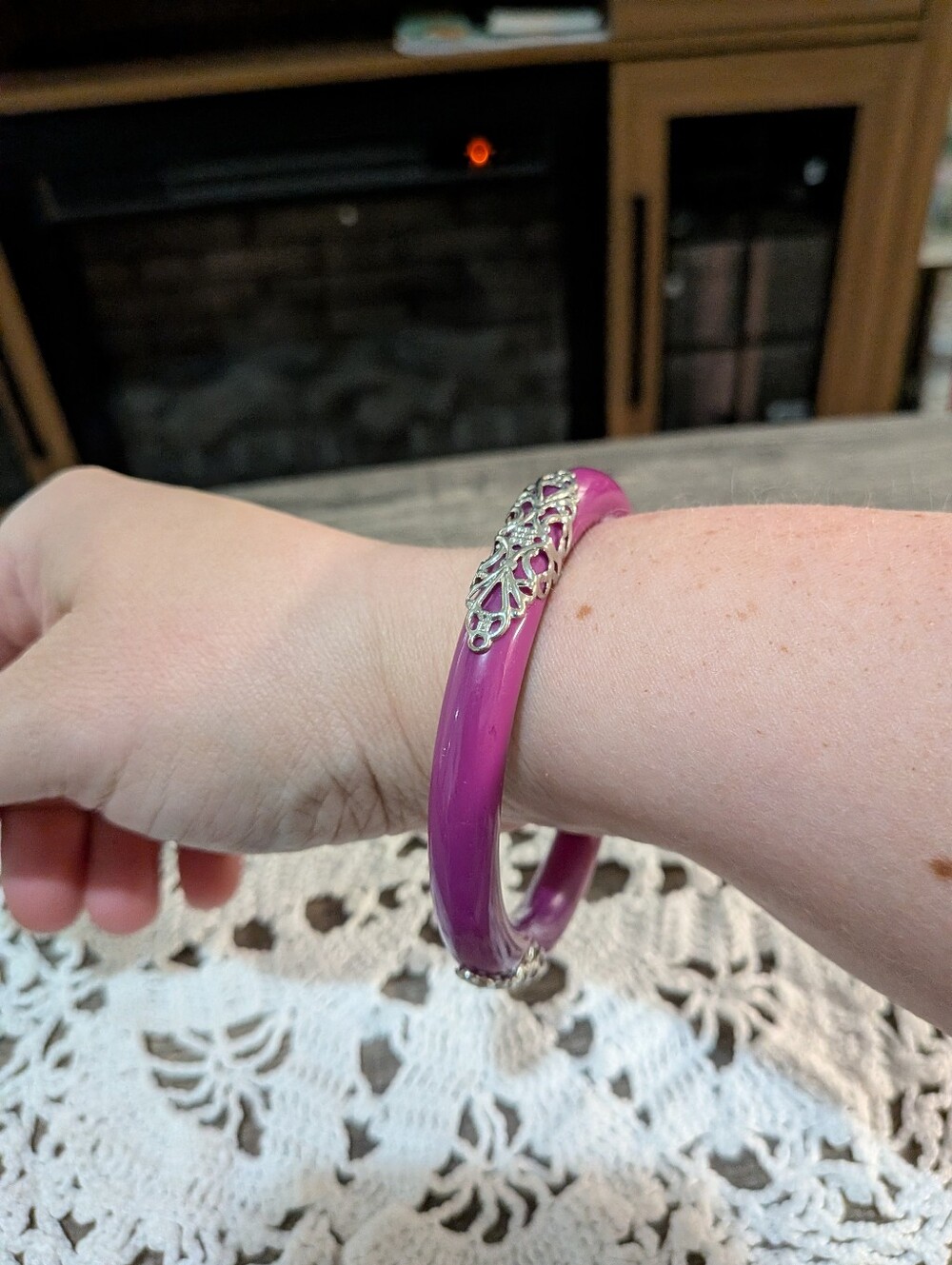 Purple  Bangle Bracelet with Silver Accent